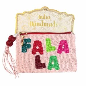 🦋Beaded Pink Fa La La Hand Made 
  Beaded Pouch with Tassel & Bag Charm Clip